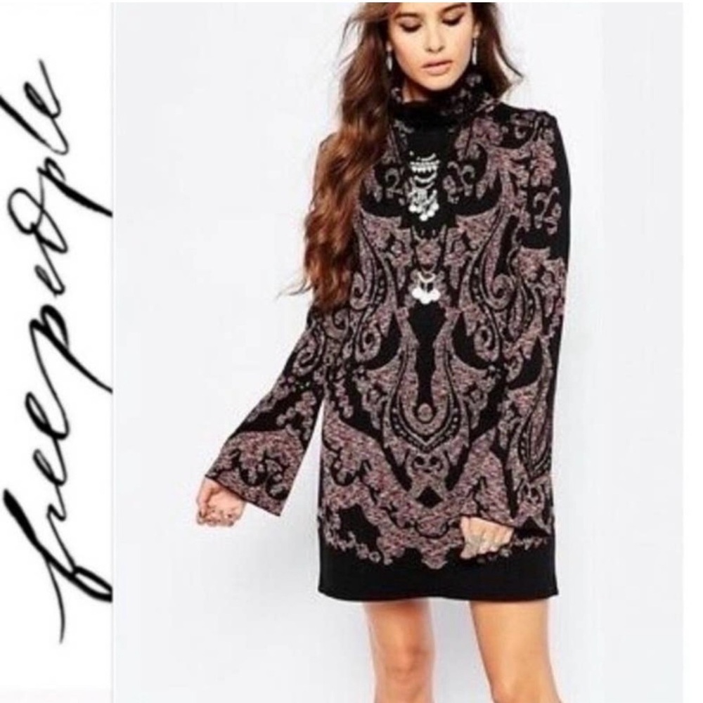 Free People Black Dress with Pink Paisley Print
